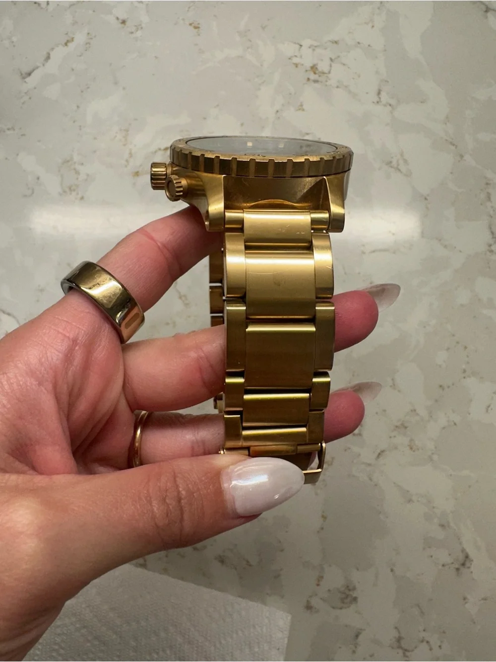 Nixon Gold-Tone Bracelet Watch with Blue Dial